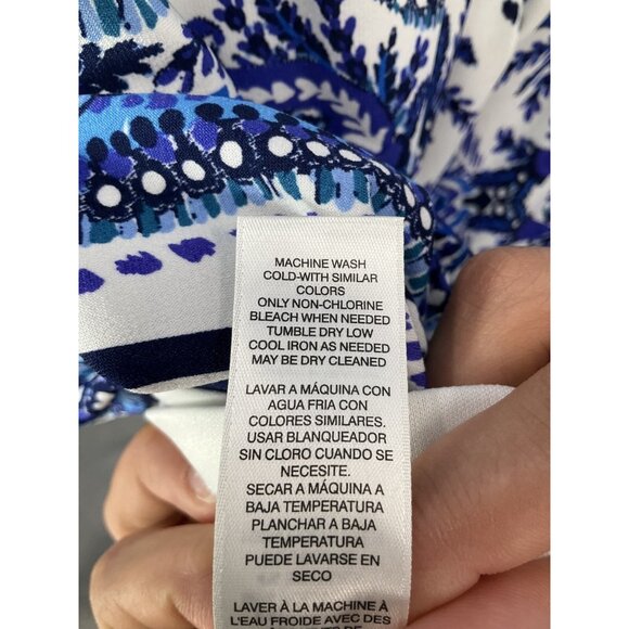 Chico's Dress Womens Sz 2 (12 US) Classic Boho Paisley Blue White Resort Summer - Picture 9 of 10